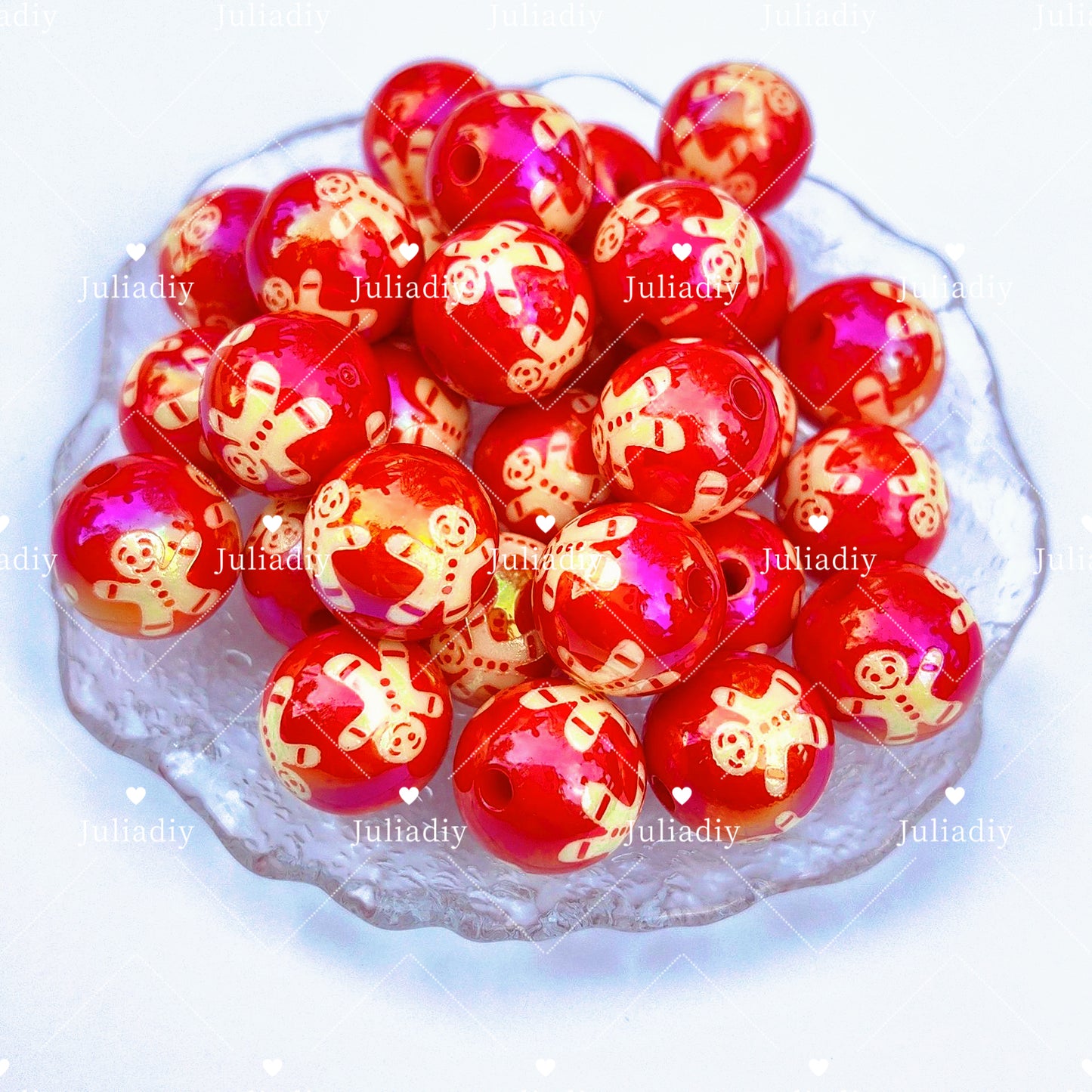 【A012】16mm Christmas electroplated round bead square bead