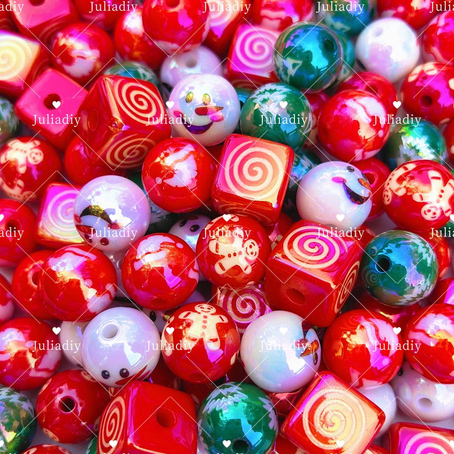 【A012】16mm Christmas electroplated round bead square bead