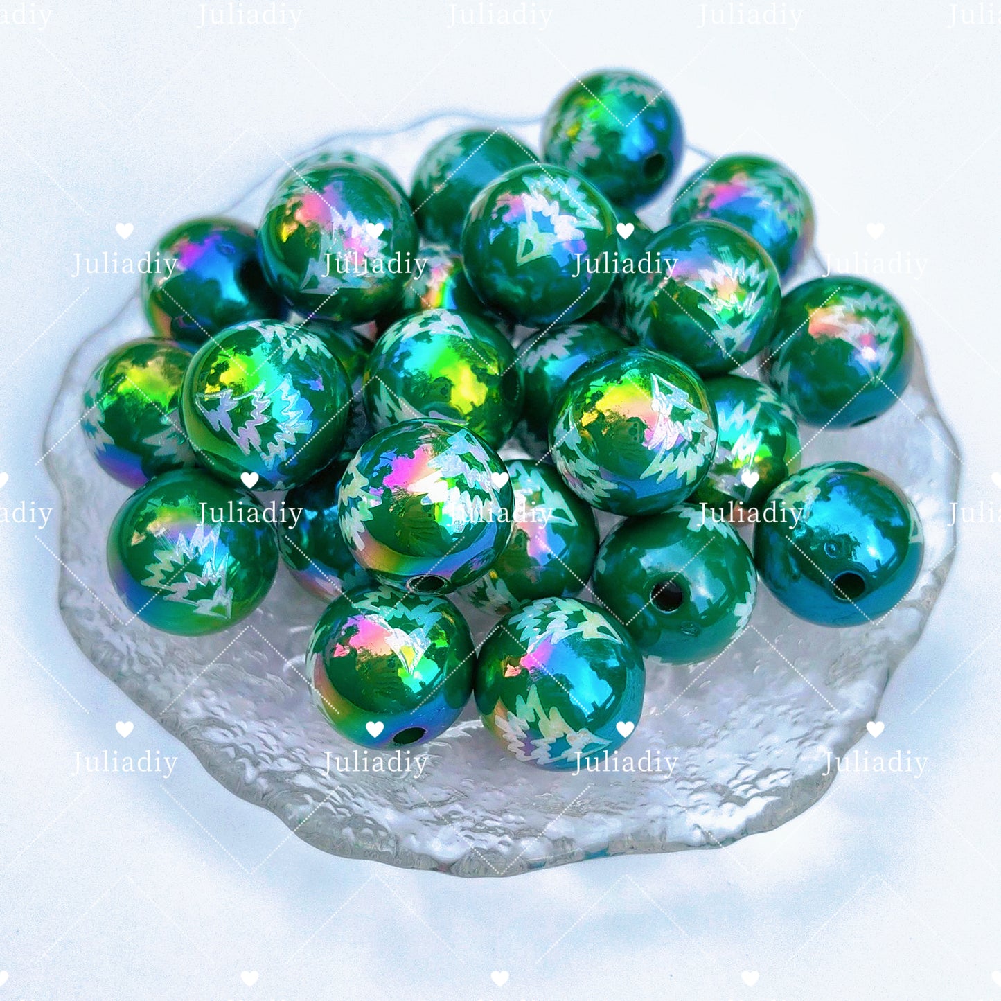 【A012】16mm Christmas electroplated round bead square bead