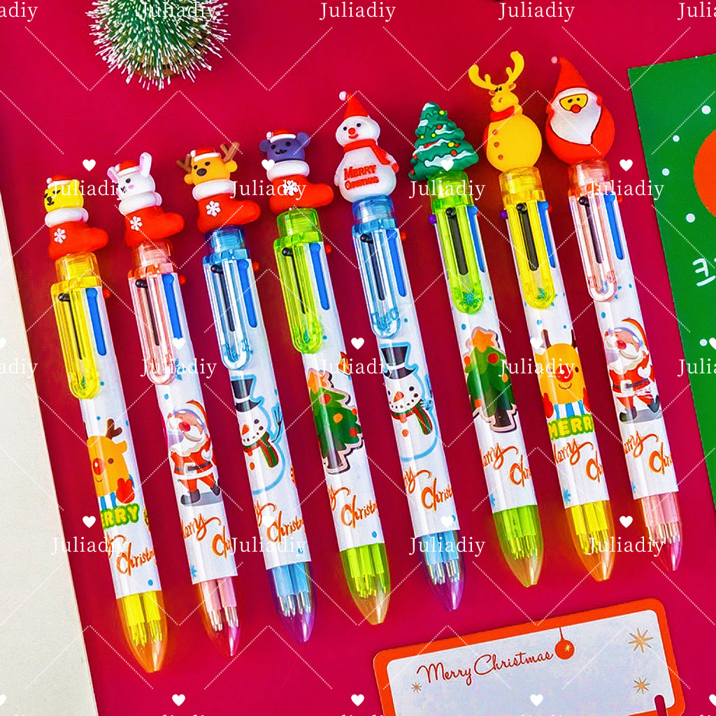 【A004】Christmas gift six color ballpoint pen（pick on live）